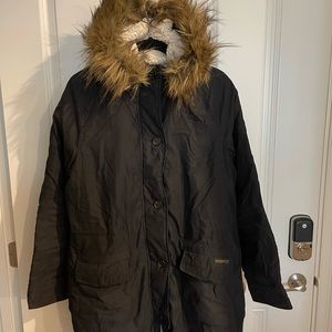 Abercrombie & Fitch Women’s Sherpa Lined Military Parka Fur Hood, Blk, Size L